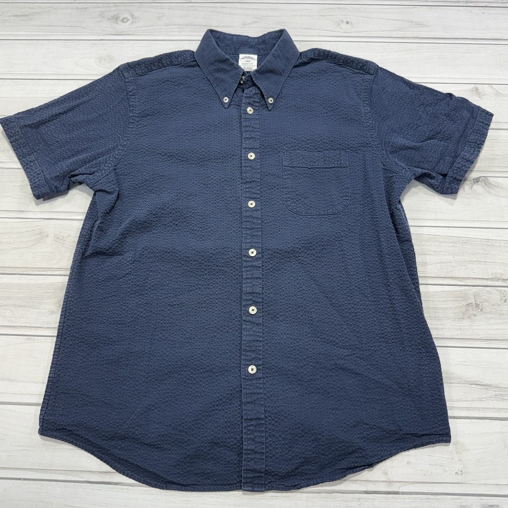 Brooks Brothers Shirt Mens L Blue Regent ButtonShort Sleeve Preppy Stretch